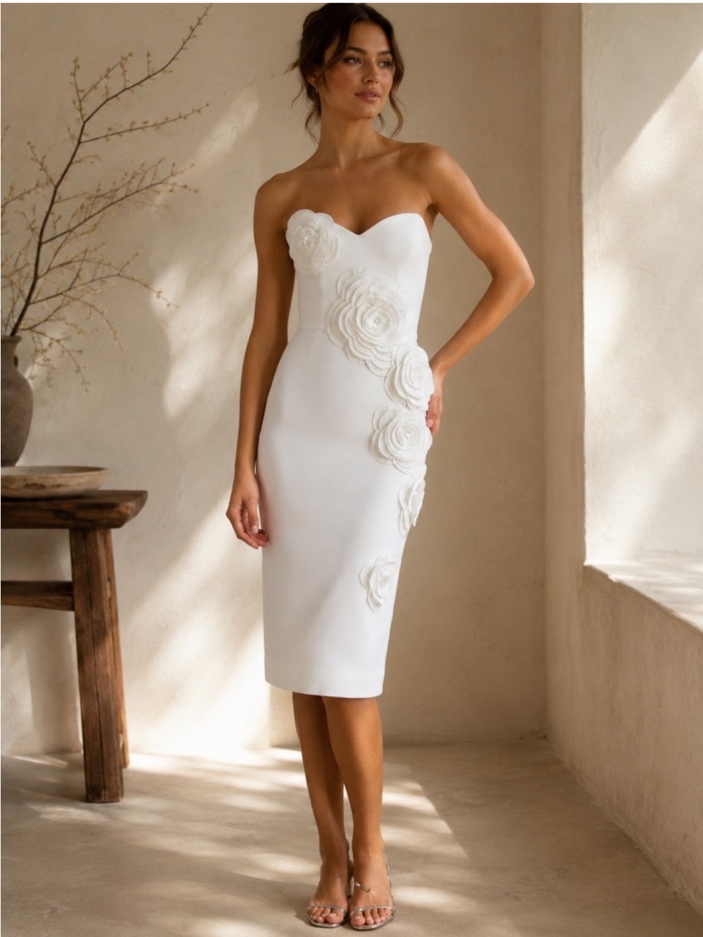 Helsi Kaia White Midi Dress Floral Appliqué